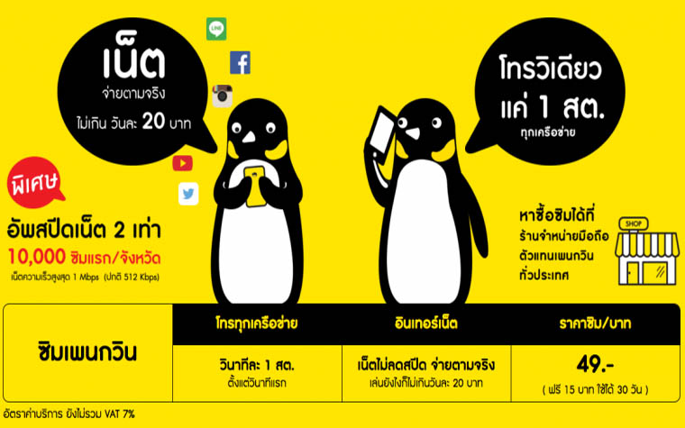 เปิดตัว Sim Penguin เน็ตแรง 2 เท่า ครอบคลุมทั่วประเทศ คุณภาพดี